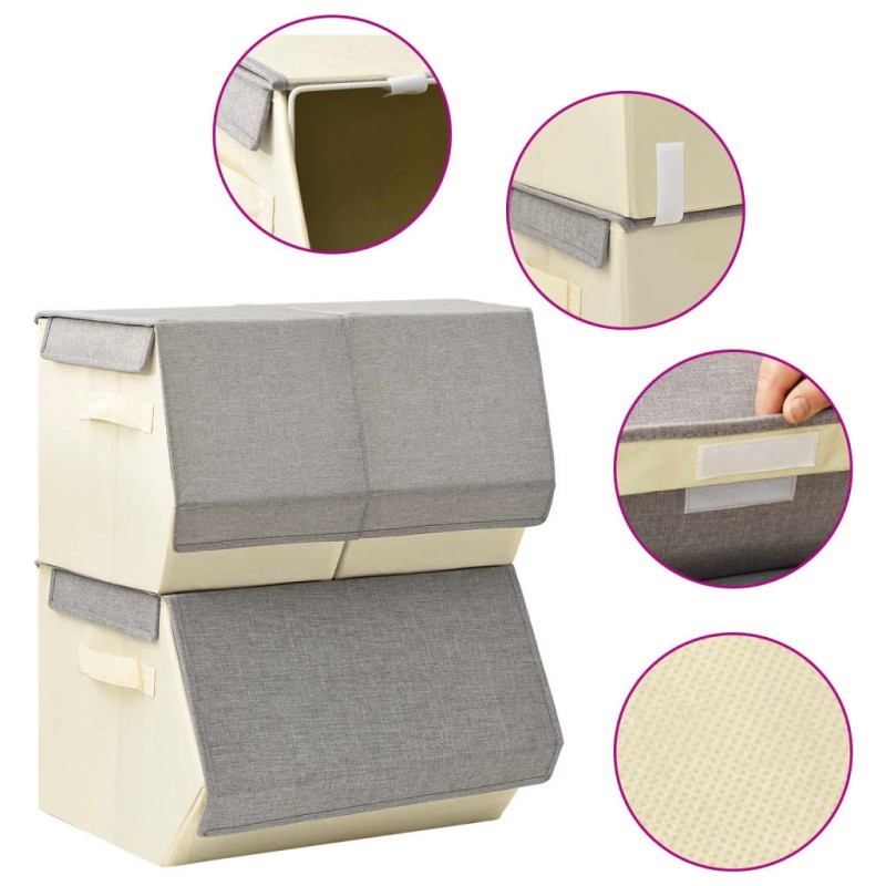 vidaXL 3-tlg. Aufbewahrungsboxen-Set Stapelbar Stoff Grau & Creme vidaXL 3-tlg. Aufbewahrungsboxen-Set Stapelbar Stoff Grau & Creme
