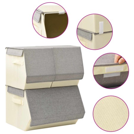vidaXL 3-tlg. Aufbewahrungsboxen-Set Stapelbar Stoff Grau & Creme