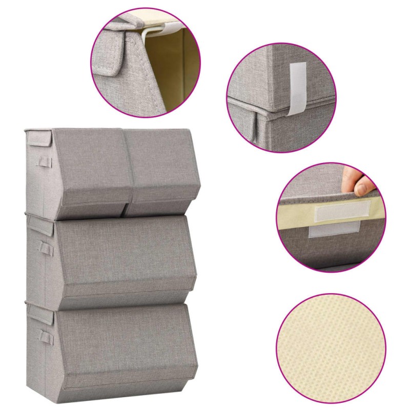 vidaXL 4-tlg. Aufbewahrungsboxen-Set Stapelbar Stoff Grau vidaXL 4-tlg. Aufbewahrungsboxen-Set Stapelbar Stoff Grau
