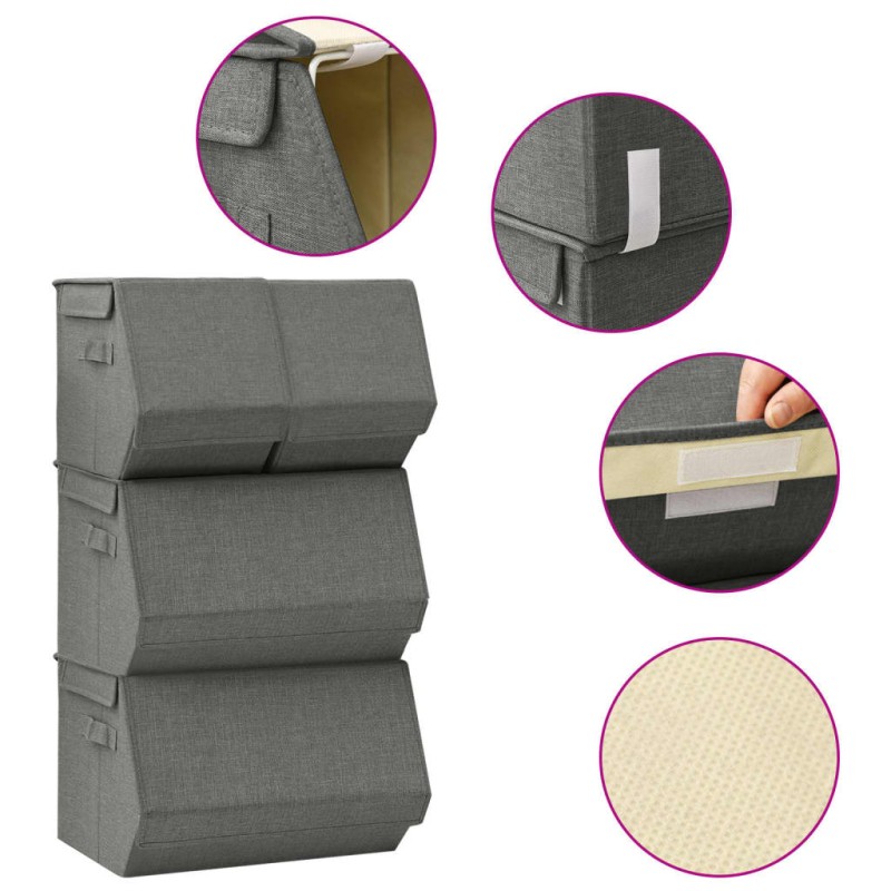 vidaXL 4-tlg. Aufbewahrungsboxen-Set Stapelbar Stoff Anthrazit vidaXL 4-tlg. Aufbewahrungsboxen-Set Stapelbar Stoff Anthrazit