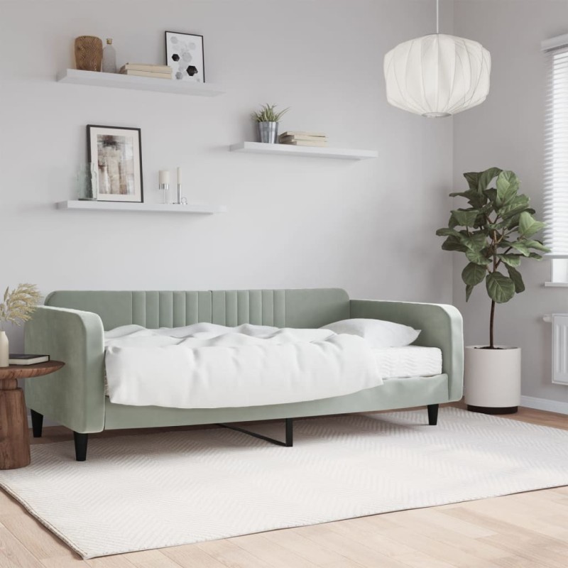 vidaXL Tagesbett mit Matratze Hellgrau 100x200 cm Samt vidaXL Tagesbett mit Matratze Hellgrau 100x200 cm Samt