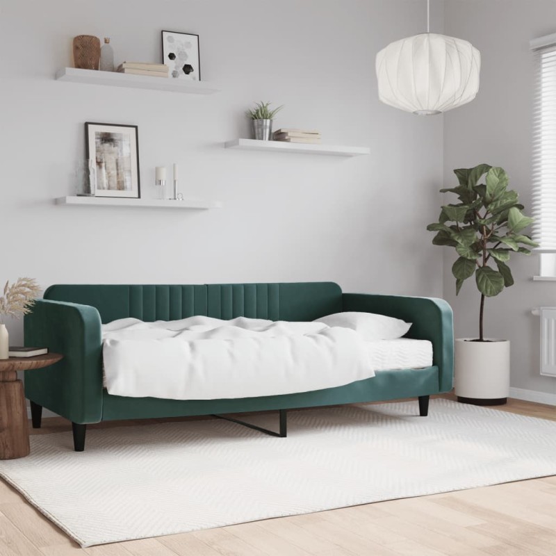 vidaXL Tagesbett mit Matratze Dunkelgrün 100x200 cm Samt vidaXL Tagesbett mit Matratze Dunkelgrün 100x200 cm Samt
