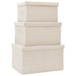 vidaXL 3-tlg. Aufbewahrungsboxen-Set Stapelbar Stoff Creme
