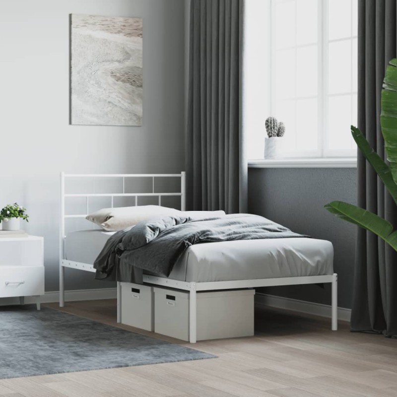 vidaXL Bettgestell mit Kopfteil Metall Weiß 80x200 cm vidaXL Bettgestell mit Kopfteil Metall Weiß 80x200 cm