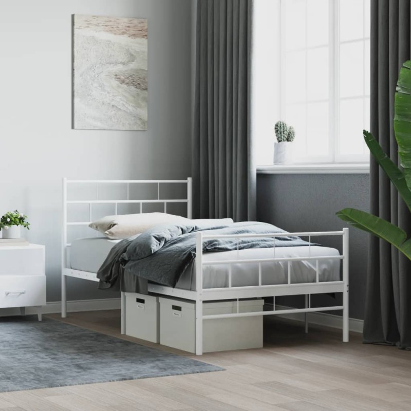 vidaXL Bettgestell mit Kopf- und Fußteil Metall Weiß 90x190 cm vidaXL Bettgestell mit Kopf- und Fußteil Metall Weiß 90x190 cm