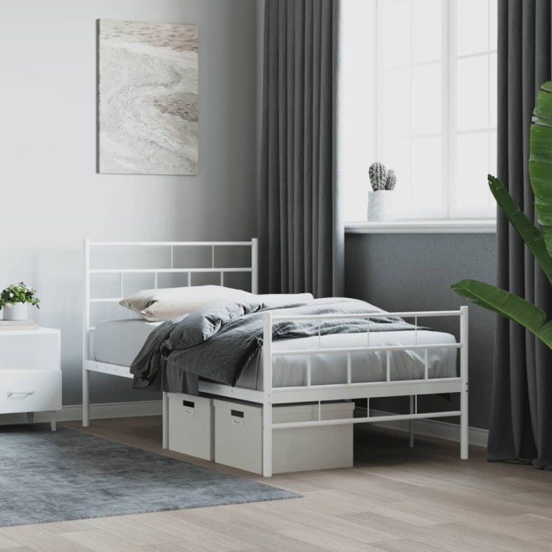 vidaXL Bettgestell mit Kopf- und Fußteil Metall Weiß 90x200 cm vidaXL Bettgestell mit Kopf- und Fußteil Metall Weiß 90x200 cm