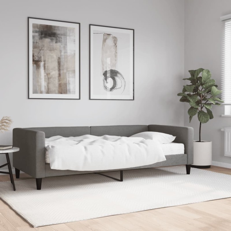 vidaXL Tagesbett mit Matratze Dunkelgrau 90x200 cm Stoff vidaXL Tagesbett mit Matratze Dunkelgrau 90x200 cm Stoff