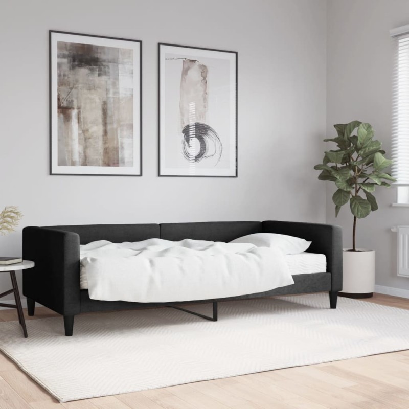 vidaXL Tagesbett mit Matratze Schwarz 90x200 cm Stoff vidaXL Tagesbett mit Matratze Schwarz 90x200 cm Stoff