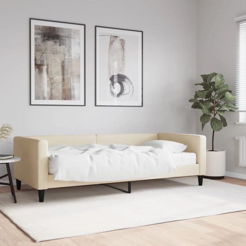vidaXL Tagesbett mit Matratze Creme 90x200 cm Stoff vidaXL Tagesbett mit Matratze Creme 90x200 cm Stoff