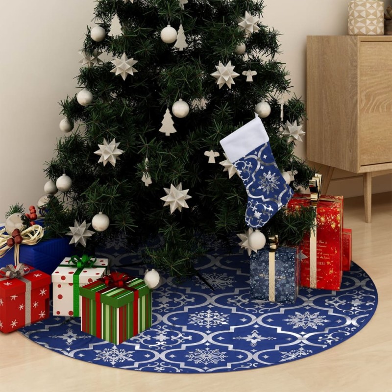 vidaXL Luxus-Weihnachtsbaumdecke mit Socke Blau 122 cm Stoff vidaXL Luxus-Weihnachtsbaumdecke mit Socke Blau 122 cm Stoff