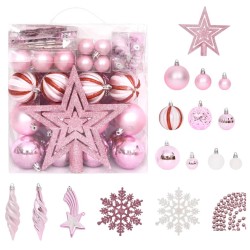 vidaXL 65-tlg. Weihnachtskugel-Set Rosa / Rot / Weiß
