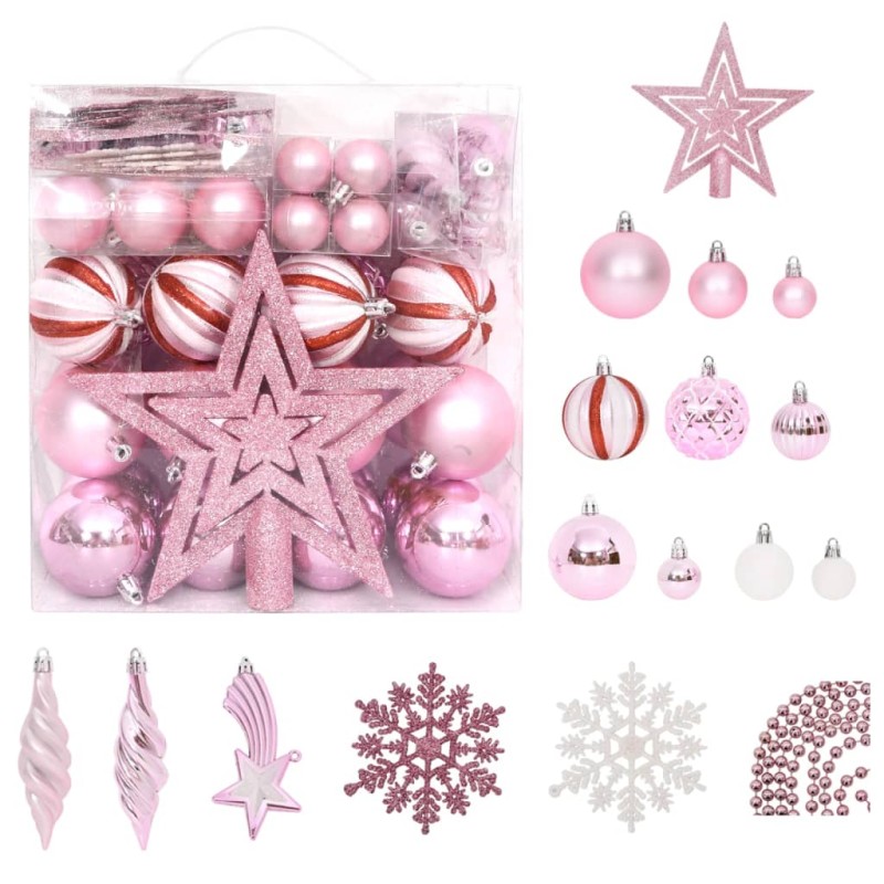 vidaXL 65-tlg. Weihnachtskugel-Set Rosa / Rot / Weiß vidaXL 65-tlg. Weihnachtskugel-Set Rosa / Rot / Weiß