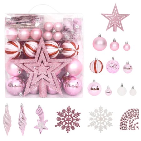 vidaXL 65-tlg. Weihnachtskugel-Set Rosa / Rot / Weiß