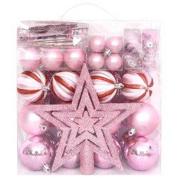 vidaXL 65-tlg. Weihnachtskugel-Set Rosa / Rot / Weiß