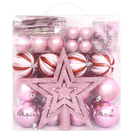 vidaXL 65-tlg. Weihnachtskugel-Set Rosa / Rot / Weiß