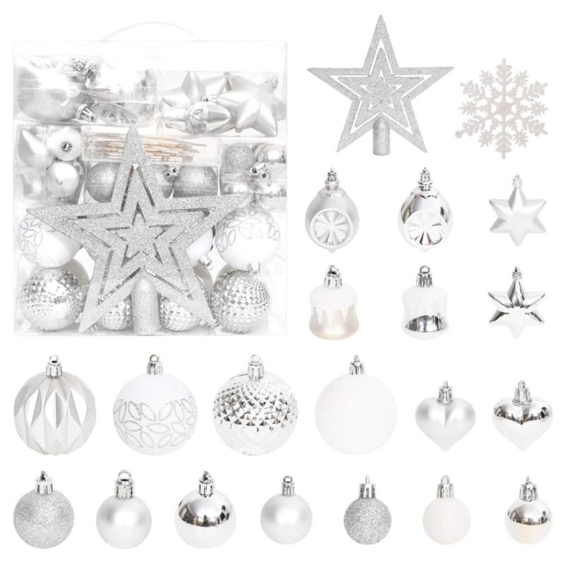 vidaXL 70-tlg. Weihnachtskugel-Set Silbern und Weiß vidaXL 70-tlg. Weihnachtskugel-Set Silbern und Weiß