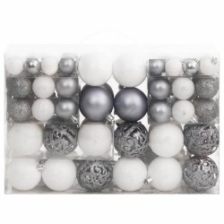 vidaXL 111-tlg. Weihnachtskugel-Set Weiß und Grau Polystyrol