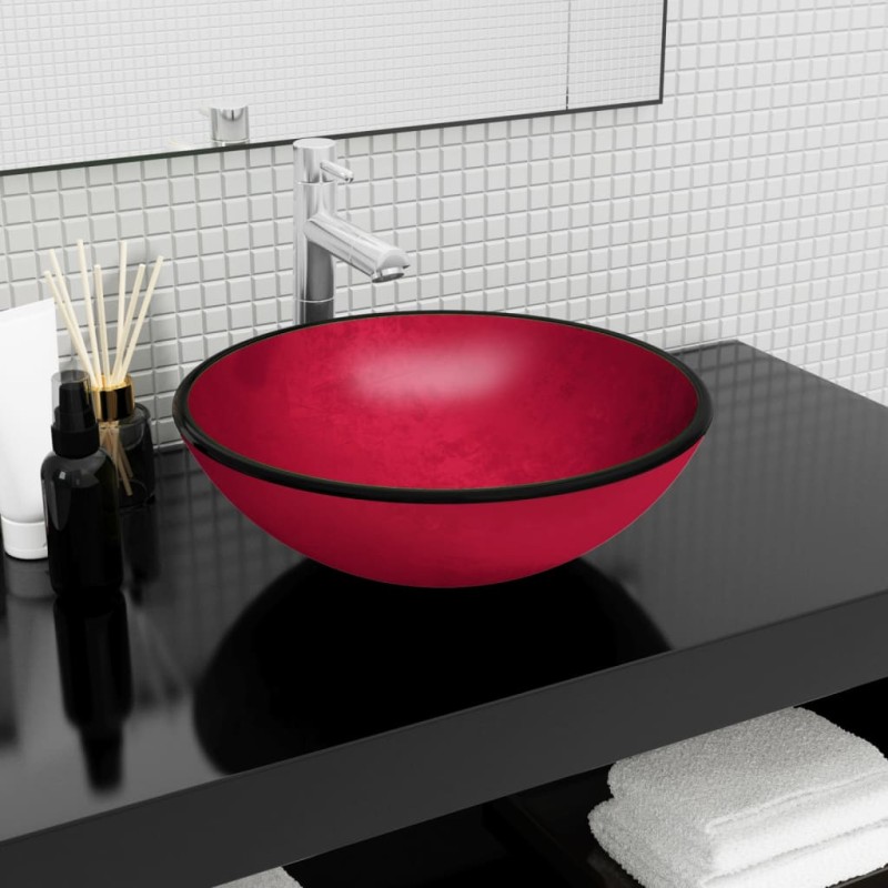 vidaXL Waschbecken Hartglas 42x14 cm Rot vidaXL Waschbecken Hartglas 42x14 cm Rot