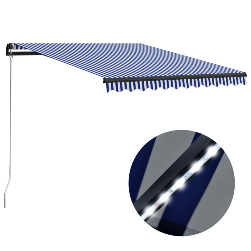 vidaXL Markise Manuell Einziehbar mit LED 300x250 cm Blau & Weiß vidaXL Markise Manuell Einziehbar mit LED 300x250 cm Blau & Weiß