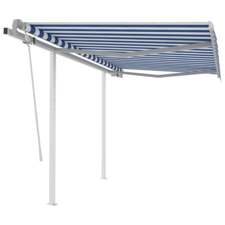 vidaXL Markise Manuell Einziehbar mit Pfosten 3,5x2,5 m Blau & Weiß