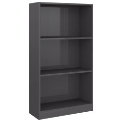 vidaXL Bücherregal 3 Fächer Hochglanz-Grau 60x24x109 cm Holzwerkstoff