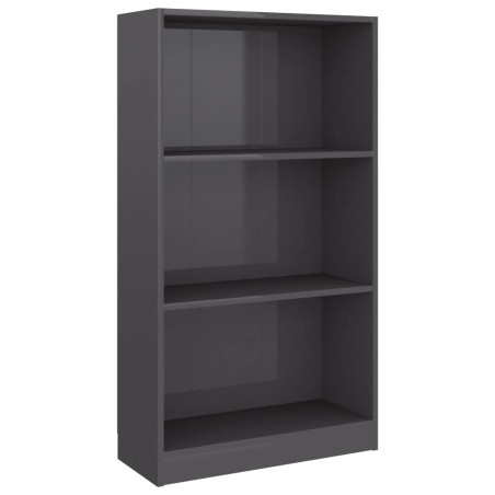 vidaXL Bücherregal 3 Fächer Hochglanz-Grau 60x24x109 cm Holzwerkstoff