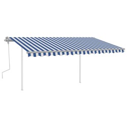 vidaXL Markise Manuell Einziehbar mit Pfosten 4x3 m Blau & Weiß