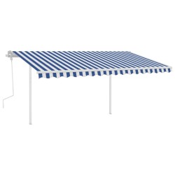vidaXL Markise Manuell Einziehbar mit Pfosten 4,5x3 m Blau & Weiß