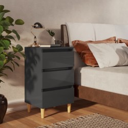 vidaXL Nachttisch mit Massivholz-Beinen Hochglanz-Grau 40x35x69 cm