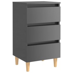 vidaXL Nachttisch mit Massivholz-Beinen Hochglanz-Grau 40x35x69 cm