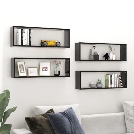 vidaXL Würfelregale 4 Stk. Schwarz 80x15x26,5 cm Holzwerkstoff