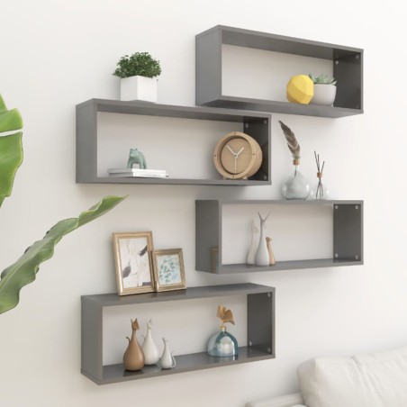 vidaXL Würfelregale 4 Stk. Hochglanz-Grau 60x15x23 cm Holzwerkstoff
