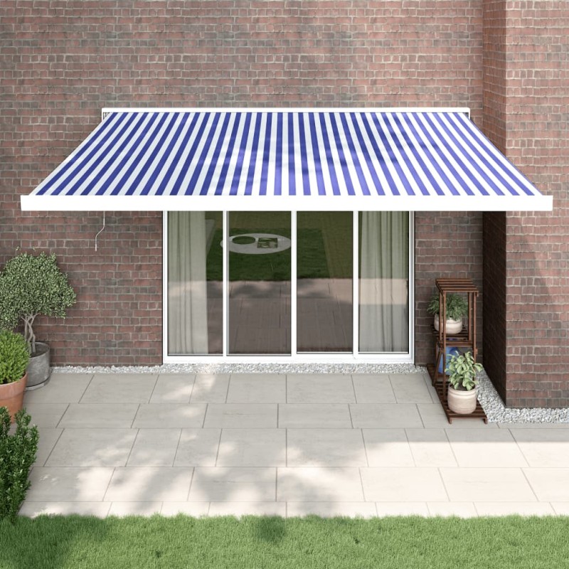 vidaXL Markise Einziehbar Blau und Weiß 4x3 m Stoff und Aluminium vidaXL Markise Einziehbar Blau und Weiß 4x3 m Stoff und Aluminium