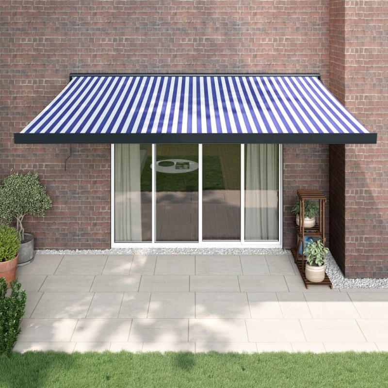 vidaXL Markise Einziehbar Blau und Weiß 4x3 m Stoff und Aluminium vidaXL Markise Einziehbar Blau und Weiß 4x3 m Stoff und Aluminium
