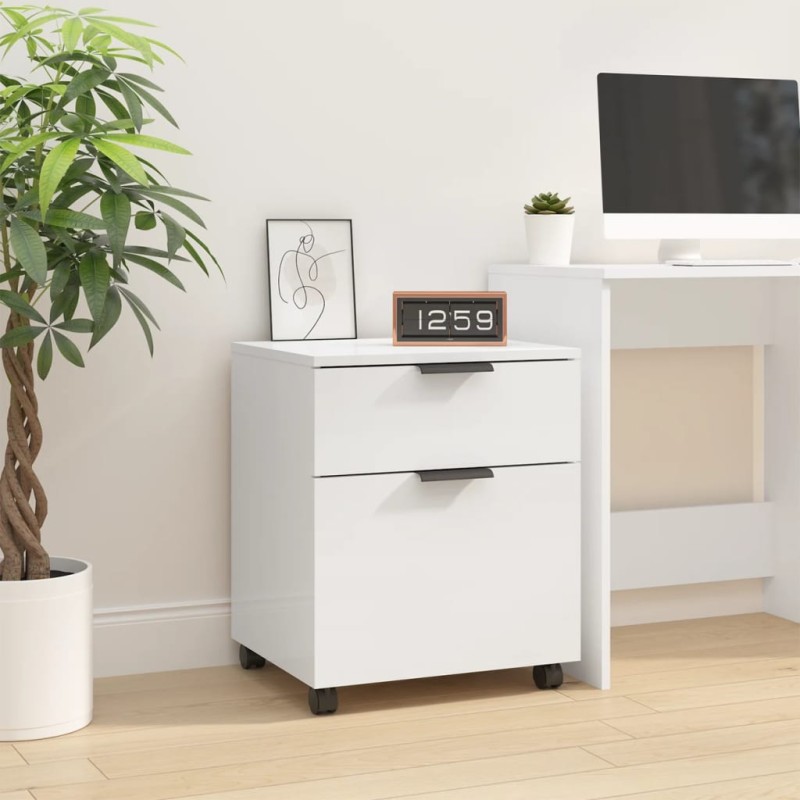 vidaXL Mobiler Aktenschrank mit Rollen Hochglanz-Weiß 45x38x54 cm vidaXL Mobiler Aktenschrank mit Rollen Hochglanz-Weiß 45x38x54 cm