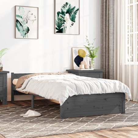 vidaXL Massivholzbett Grau 100x200 cm