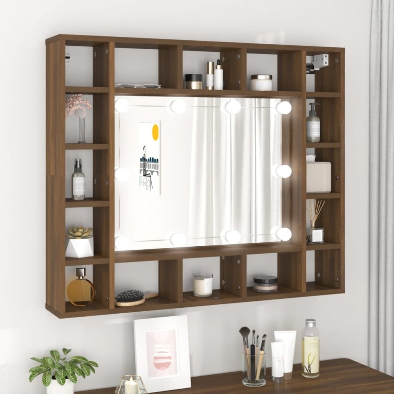 vidaXL Spiegelschrank mit LED Braun Eiche-Optik 91x15x76,5 cm vidaXL Spiegelschrank mit LED Braun Eiche-Optik 91x15x76,5 cm