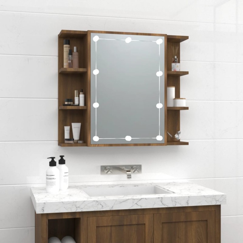vidaXL Spiegelschrank mit LED Braun Eichen-Optik 70x16,5x60 cm vidaXL Spiegelschrank mit LED Braun Eichen-Optik 70x16,5x60 cm