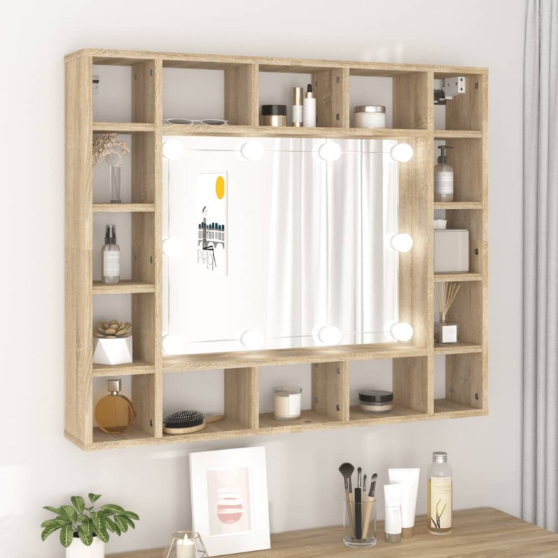 vidaXL Spiegelschrank mit LED Sonoma-Eiche 91x15x76,5 cm vidaXL Spiegelschrank mit LED Sonoma-Eiche 91x15x76,5 cm