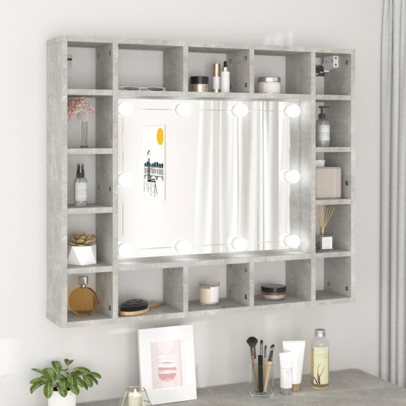 vidaXL Spiegelschrank mit LED Betongrau 91x15x76,5 cm vidaXL Spiegelschrank mit LED Betongrau 91x15x76,5 cm