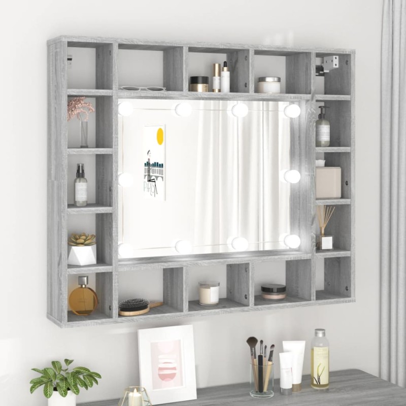 vidaXL Spiegelschrank mit LED Grau Sonoma 91x15x76,5 cm vidaXL Spiegelschrank mit LED Grau Sonoma 91x15x76,5 cm