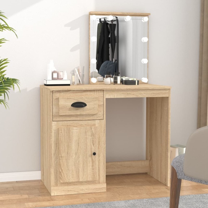 vidaXL Schminktisch mit LEDs Sonoma-Eiche 90x50x132,5 cm Holzwerkstoff vidaXL Schminktisch mit LEDs Sonoma-Eiche 90x50x132,5 cm Holzwerkstoff