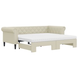 vidaXL Tagesbett Ausziehbar mit Matratzen Creme 90x200 cm Kunstleder