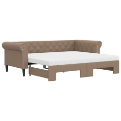 vidaXL Tagesbett Ausziehbar mit Matratzen Braun 90x200 cm Kunstleder