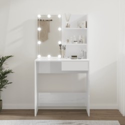 vidaXL Schminktisch mit LED Hochglanz-Weiß 74,5x40x141 cm