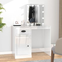 vidaXL Schminktisch mit LED Hochglanz-Weiß 90x50x132,5cm Holzwerkstoff