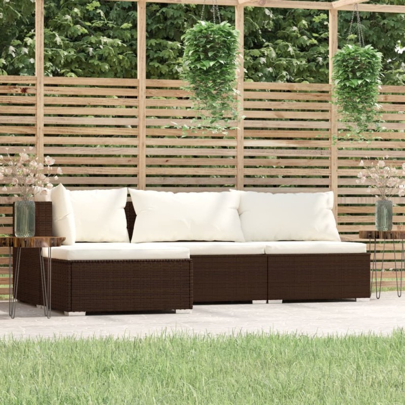vidaXL 4-tlg. Garten-Lounge-Set mit Auflagen Braun Poly Rattan vidaXL 4-tlg. Garten-Lounge-Set mit Auflagen Braun Poly Rattan