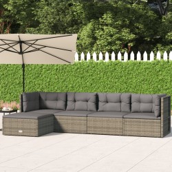 vidaXL 5-tlg. Garten-Lounge-Set mit Kissen Grau Poly Rattan