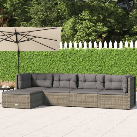vidaXL 5-tlg. Garten-Lounge-Set mit Kissen Grau Poly Rattan