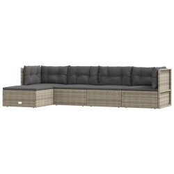 vidaXL 5-tlg. Garten-Lounge-Set mit Kissen Grau Poly Rattan